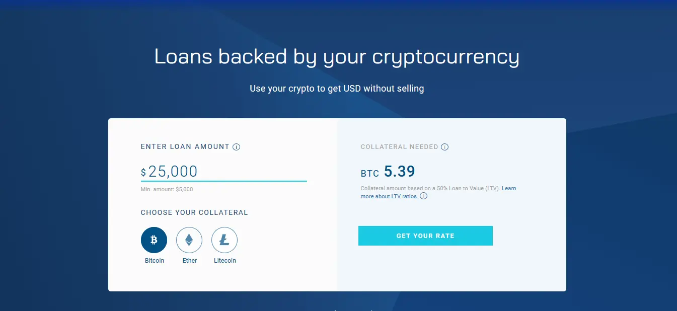 Screenshot of the BlockFi Loans Product Page